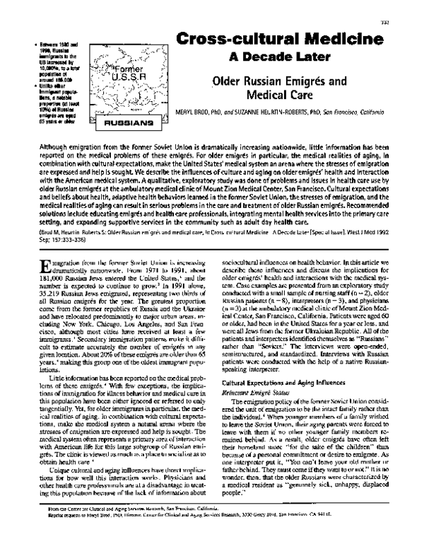 PDF) Older Russian emigrés and medical care | Suzanne Heurtin-roberts -  Academia.edu