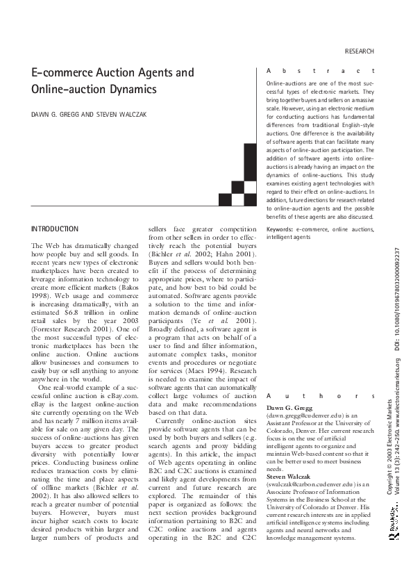 (PDF) E-commerce Auction Agents and Online-auction Dynamics
