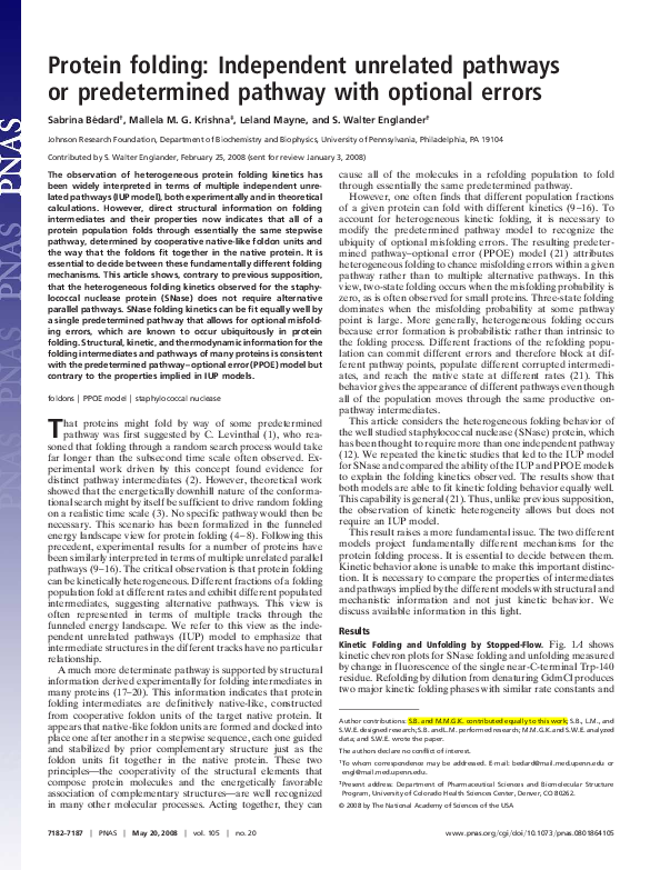(PDF) Protein folding: Independent unrelated pathways or predetermined ...