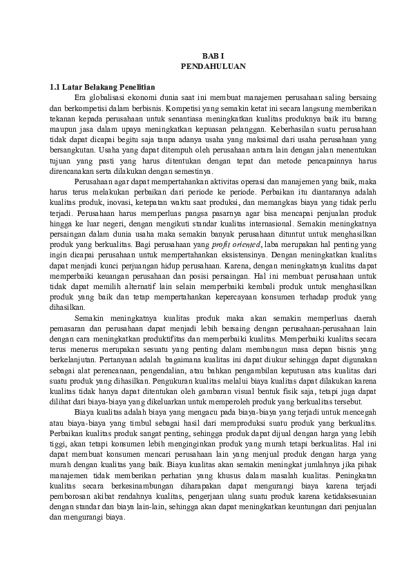 (DOC) BAB I biaya kualitas hanya paparan contoh