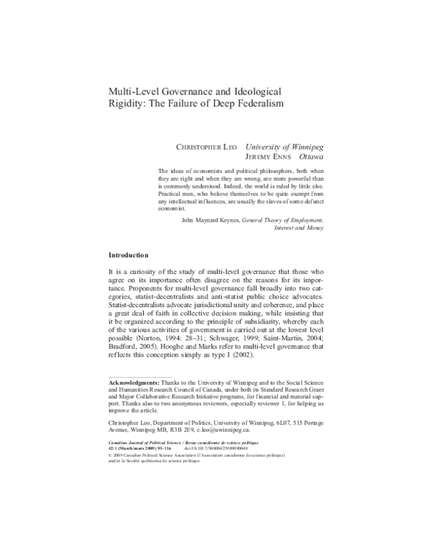 (PDF) Multi-Level Governance and Ideological Rigidity: The Failure of ...