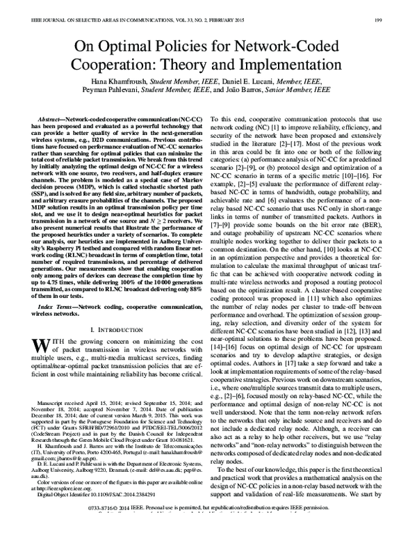 (PDF) On Optimal Policies for Network Coded Cooperation : Theory and ...