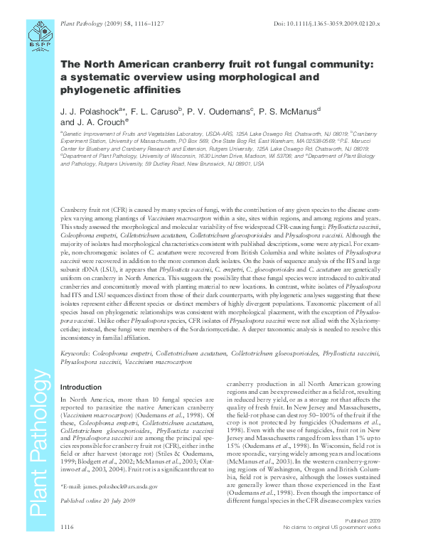 (PDF) The North American cranberry fruit rot fungal community a