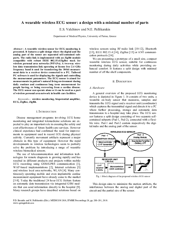 (PDF) A wearable wireless ECG sensor: a design with a minimal number of ...