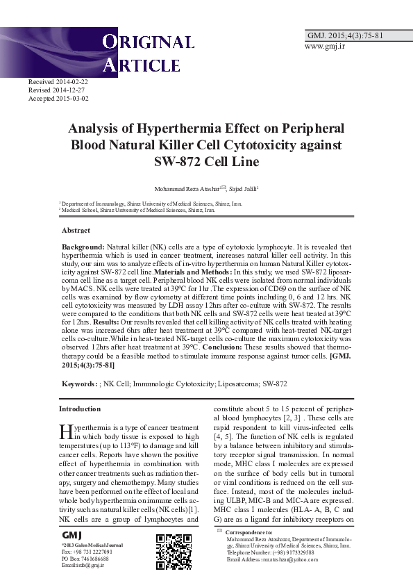 (PDF) Analysis of Hyperthermia Effect on Peripheral Blood Natural ...