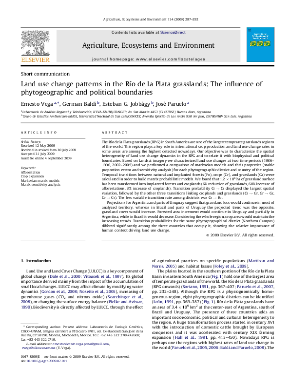 (PDF) Land use change patterns in the Río de la Plata grasslands The
