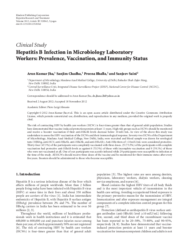 (PDF) Hepatitis B Infection in Microbiology Laboratory Workers ...