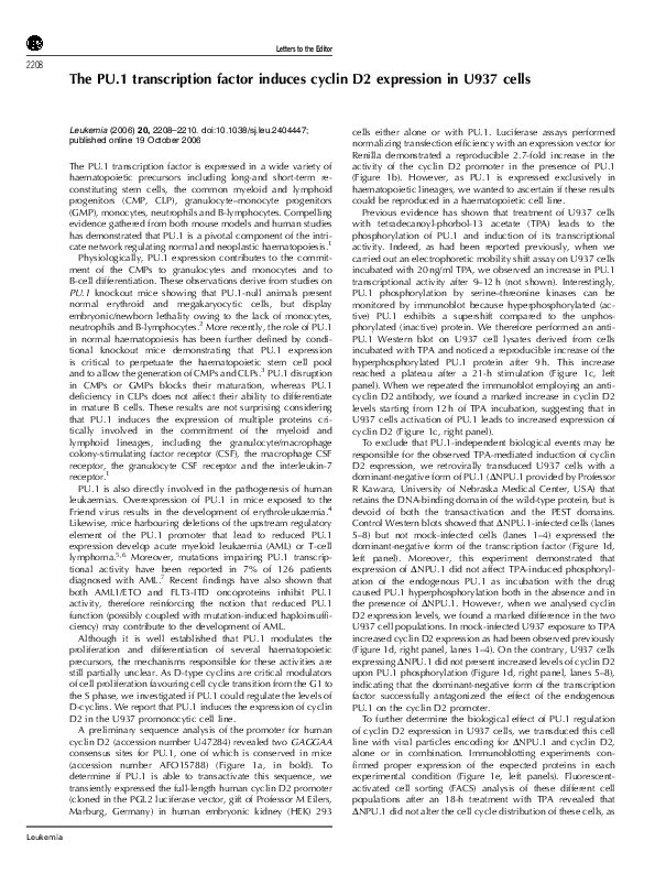 (PDF) The PU.1 transcription factor induces cyclin D2 expression in ...