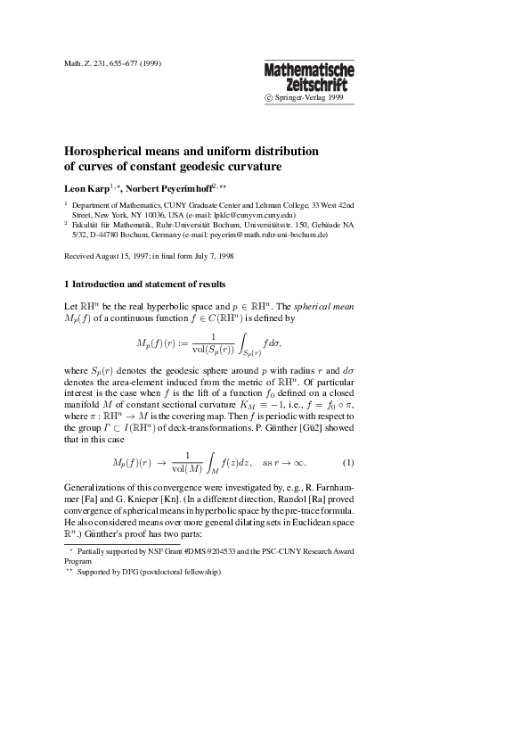 (PDF) Horospherical means and uniform distribution of curves of ...
