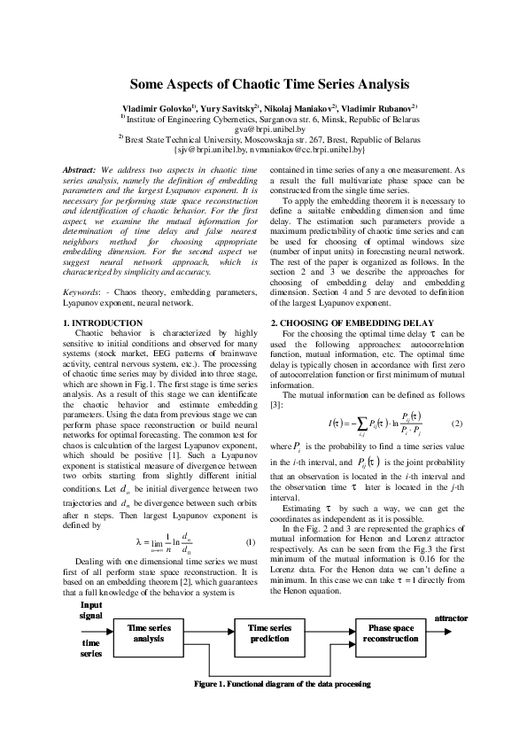 (PDF) Some Aspects of Chaotic Time Series Analysis