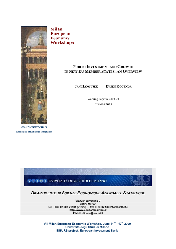 (PDF) Public investment and growth in new EU member states: an overview