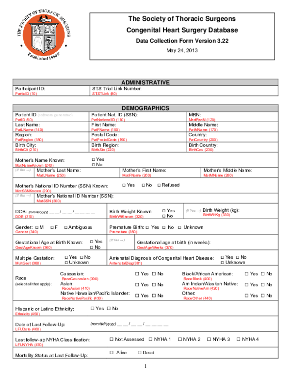 (PDF) The Society of Thoracic Surgeons Congenital Heart Surgery Database