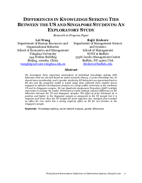 (PDF) Differences in Knowledge Seeking Ties between the US and ...