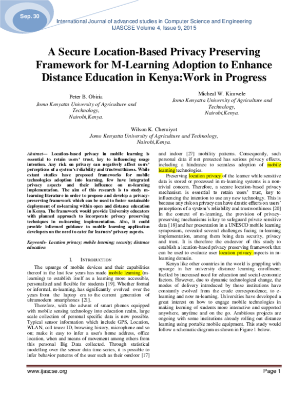 (PDF) A Secure Location-Based Privacy Preserving Framework for M ...