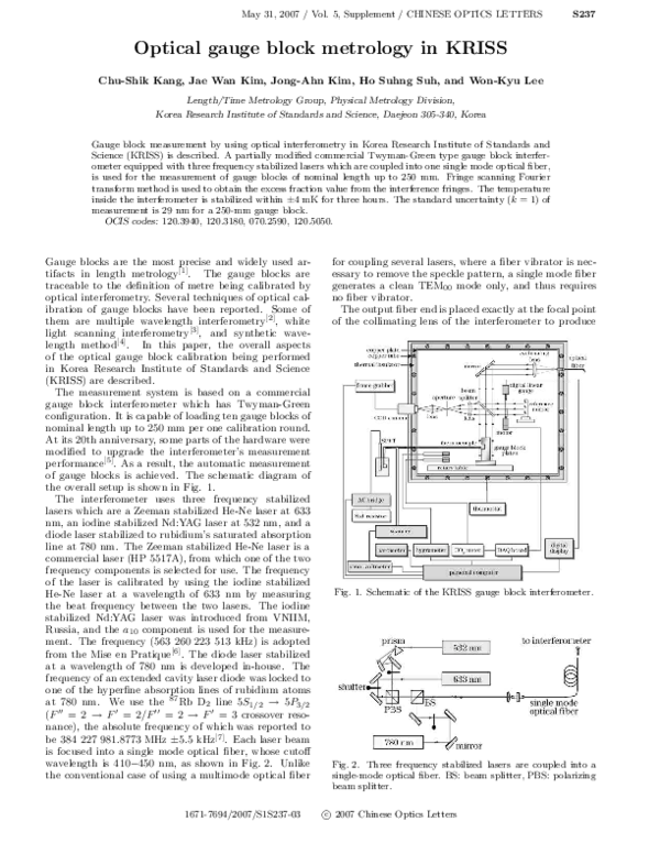 (PDF) Optical gauge block metrology in KRISS WonKyu Lee Academia.edu