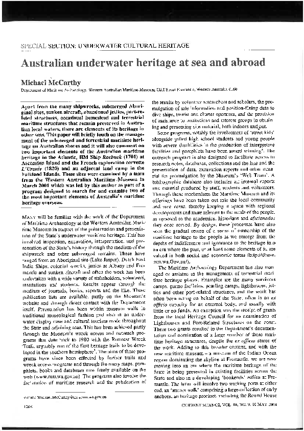 (PDF) Australian underwater cultural heritage at sea and abroad
