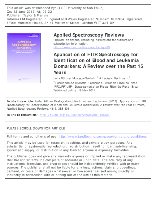 (PDF) Application of FTIR Spectroscopy for Identification of Blood and
