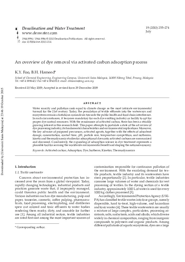 An overview of dye removal via activated carbon adsorption process