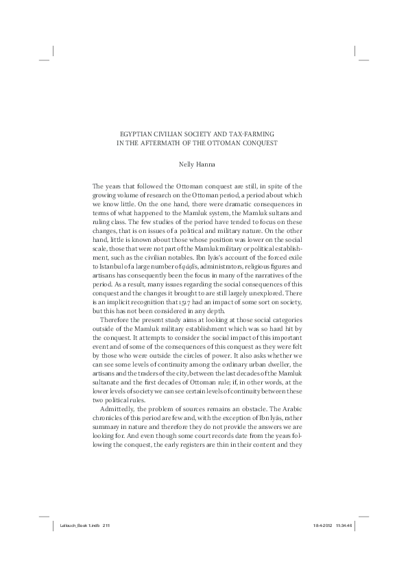 (PDF) Egyptian Civilian Society and Taxfarming in the Aftermath of the