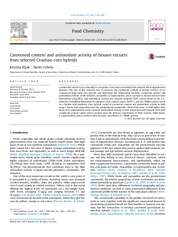 (PDF) Carotenoid content and antioxidant activity of hexane extracts ...