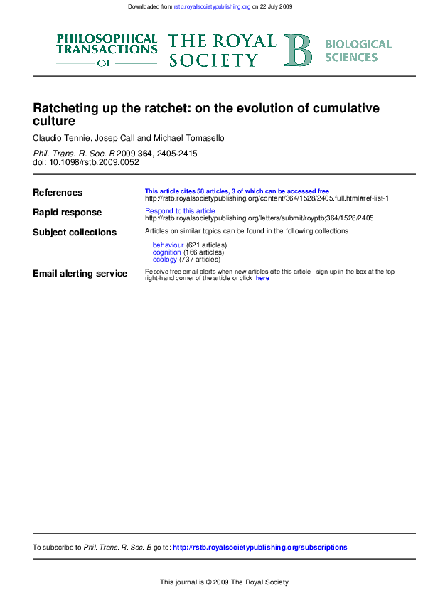 (PDF) Ratcheting up the ratchet on the evolution of cumulative culture