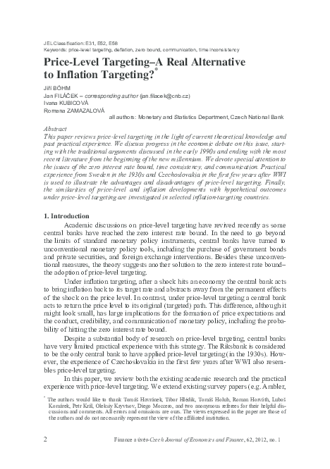 (PDF) Price-Level Targeting–A Real Alternative to Inflation Targeting?