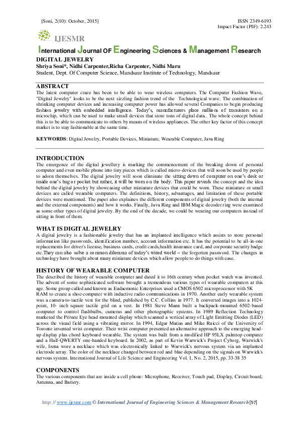 (PDF) DIGITAL JEWELRY IJESMR Journal Academia.edu