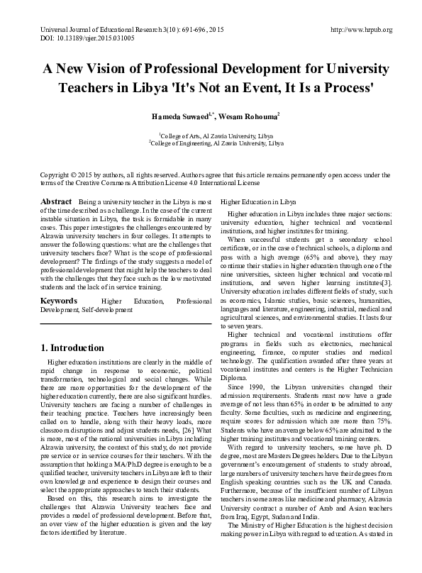 (PDF) A New Vision of Professional Development for University Teachers