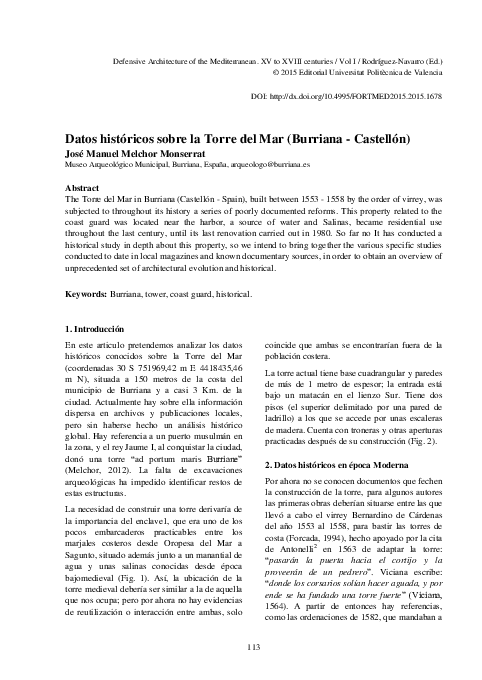 (PDF) Datos históricos sobre la Torre del Mar (BurrianaCastellón)