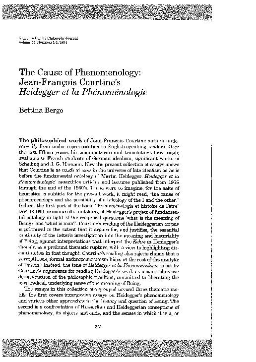 (PDF) The Cause of Phenomenology Jean François Courtine's *Heidegger