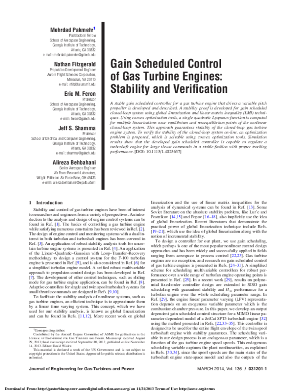 (PDF) Gain Scheduled Control of Gas Turbine Engines: Stability and ...