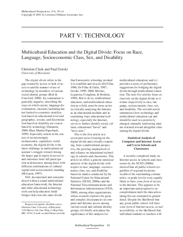 (PDF) Multicultural Education and the Digital Divide: Focus on Race ...