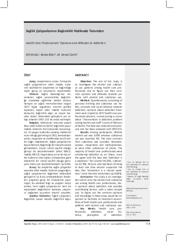 (PDF) Health Care Professionals' Opinions and Attitudes to Addiction
