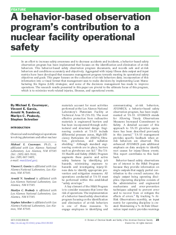 (PDF) A behavior-based observation program's contribution to a nuclear ...