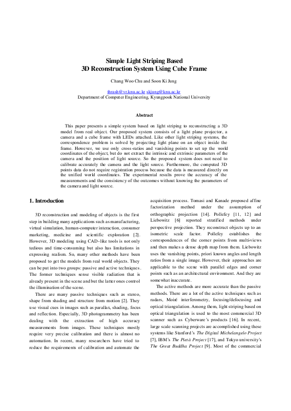 (PDF) Simple Light Striping Based 3D Reconstruction System Using Cube ...