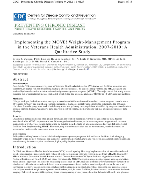 (PDF) Implementing the MOVE! WeightManagement Program in the Veterans Health Administration
