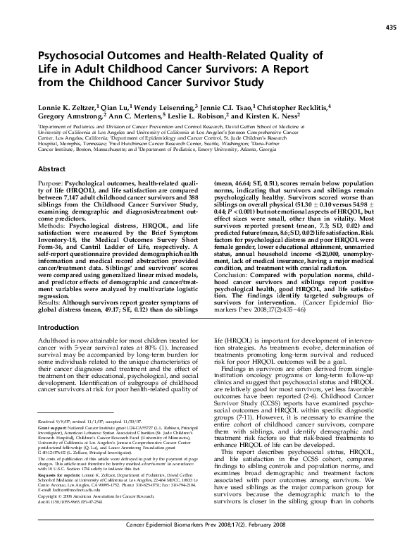 (PDF) Psychosocial Outcomes and Health-Related Quality of Life in Adult ...