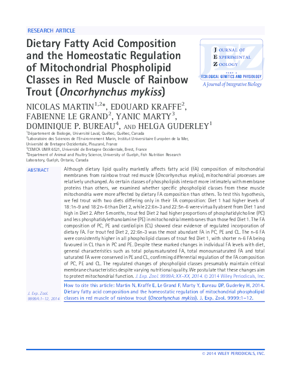 (PDF) Dietary Fatty Acid Composition and the Homeostatic Regulation of ...
