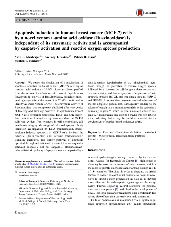 (PDF) Apoptosis induction in human breast cancer (MCF-7) cells by a ...