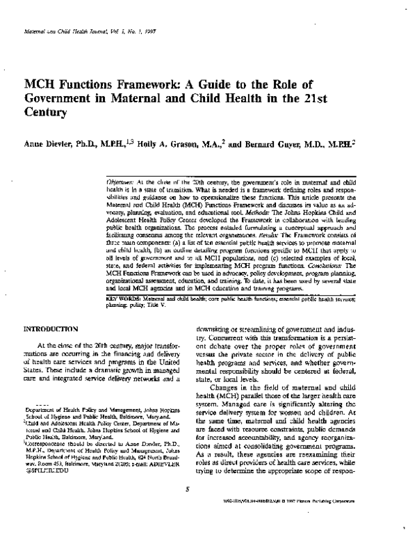 (PDF) MCH functions framework: a guide to the role of government in ...