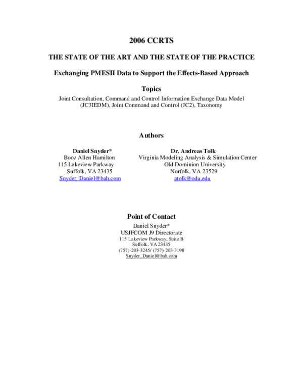 (PDF) Exchanging PMESII Data to Support the Effects-Based Approach