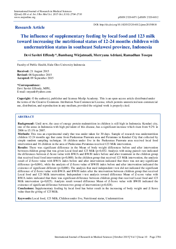 (PDF) The influence of supplementary feeding by local food and 123 milk ...