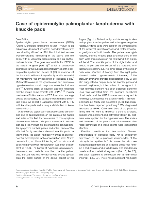 (PDF) Case of epidermolytic palmoplantar keratoderma with knuckle pads