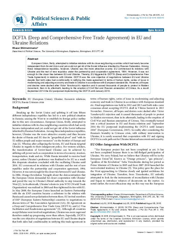 (PDF) DCFTA (Deep and Comprehensive Free Trade Agreement) in EU and ...