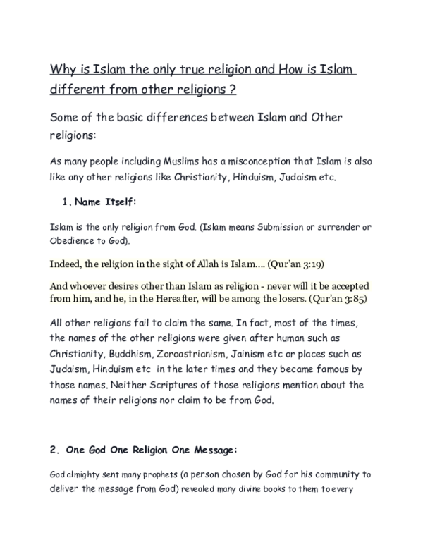 islam is the only true religion