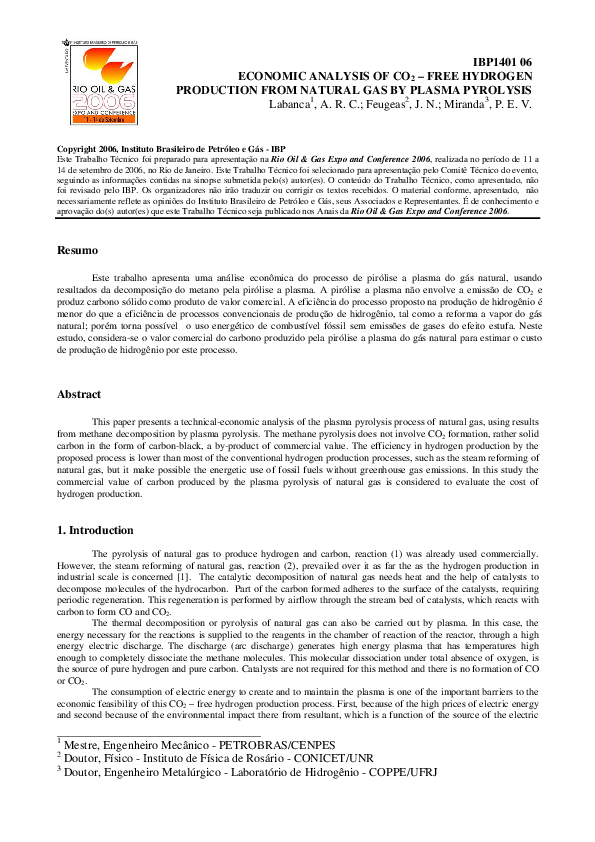 (PDF) ECONOMIC ANALYSIS OF CO2 – FREE HYDROGEN PRODUCTION FROM NATURAL ...