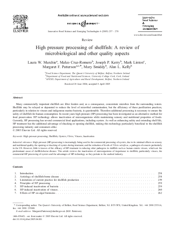 (PDF) High pressure processing of shellfish: A review of ...