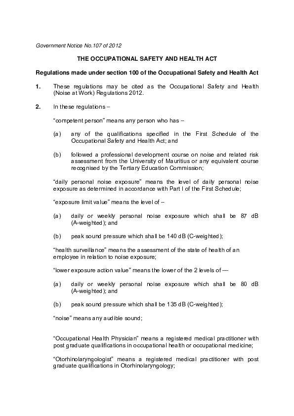 (PDF) THE OCCUPATIONAL SAFETY AND HEALTH ACT 2005 Khushii Ramchurn