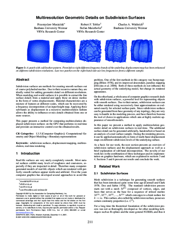 (PDF) Multiresolution geometric details on subdivision surfaces
