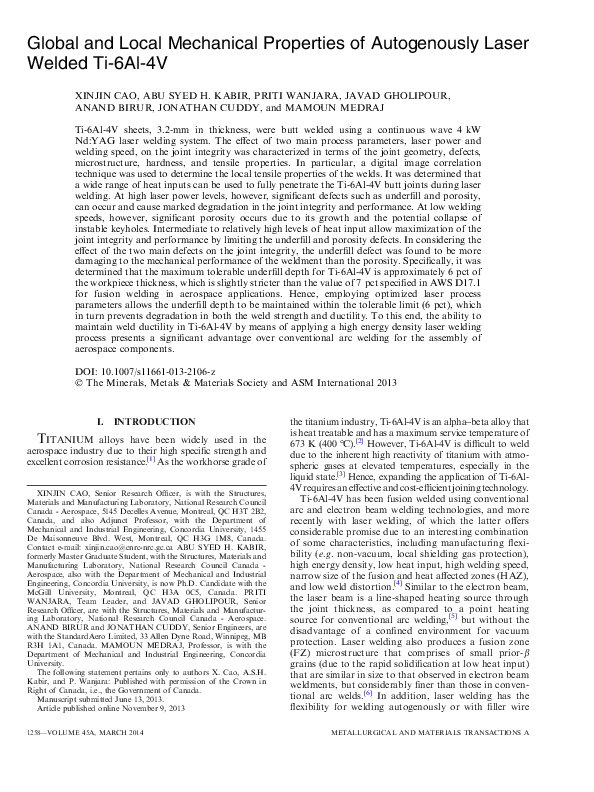 (PDF) Global and Local Mechanical Properties of Autogenously Laser ...